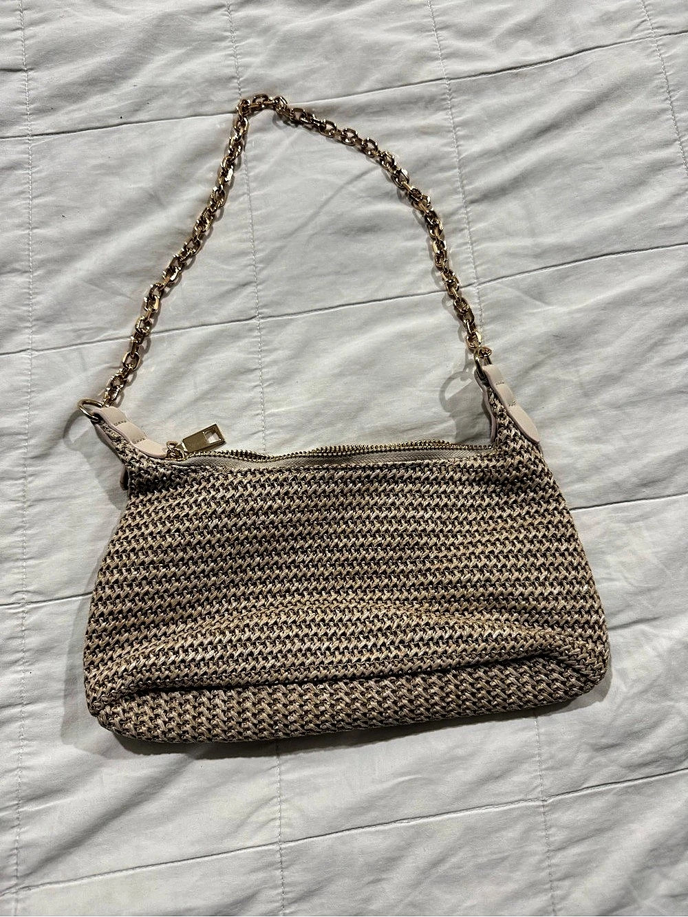 Woven Shoulder Bag in Brown & Beige